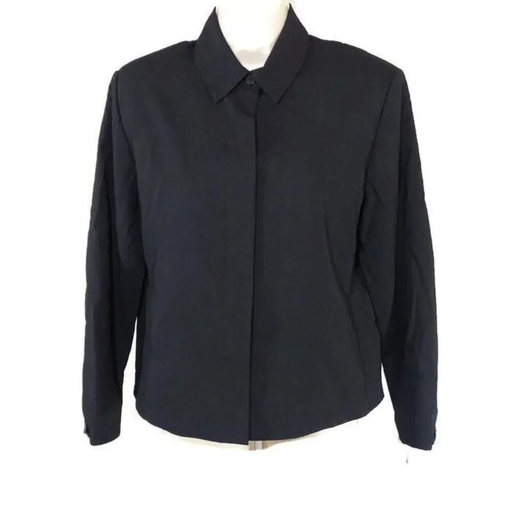 Nygard Blazer Jacket Women Size 6P Black Rayon Wool Long Sleeve Career NEW Vtg
